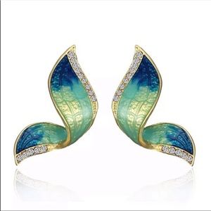 🆕 Blue Fashion Stud Earrings Enamel Rhinestone